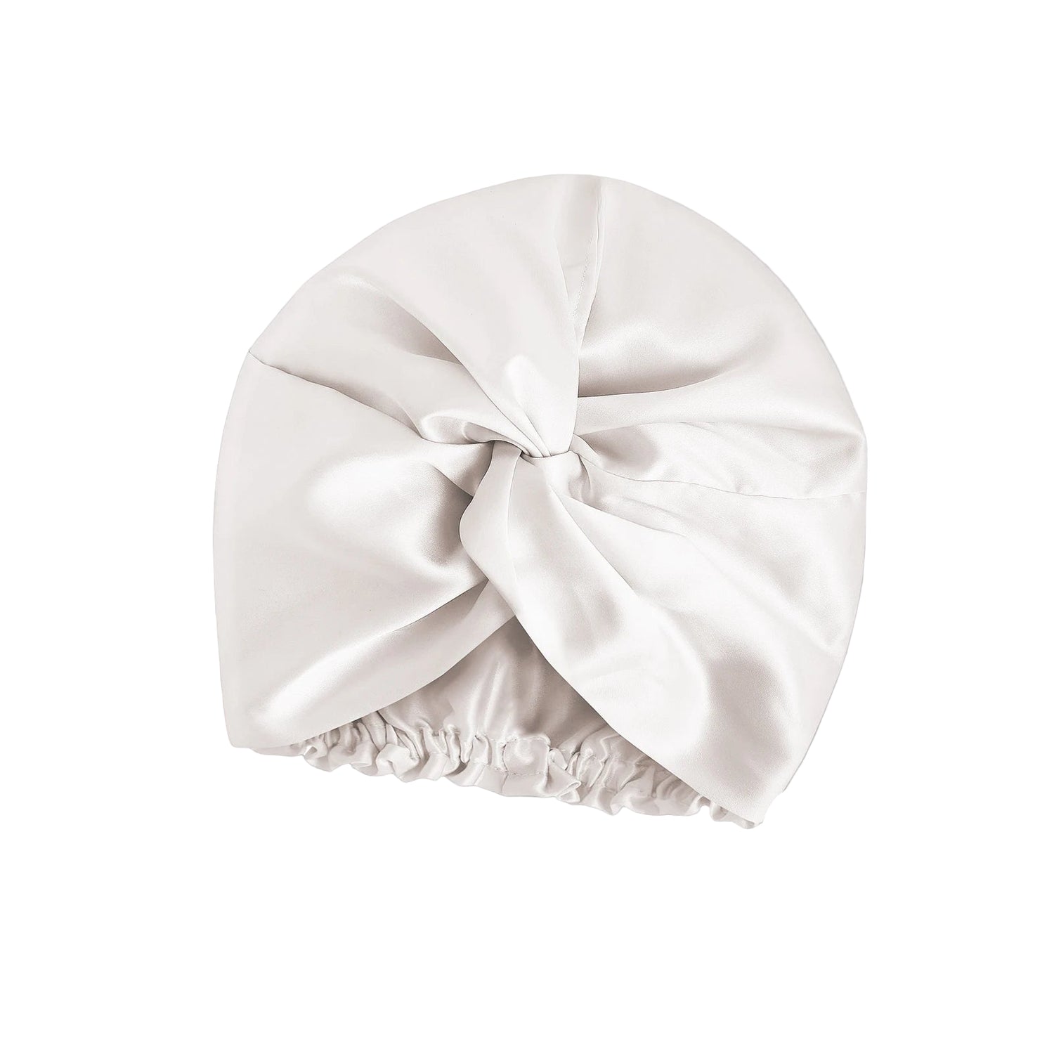 White double-layer 100% mulberry silk sleep cap by Silkvana – smooth anti-frizz bonnet for curly and natural hair, breathable and gentle for night protection.