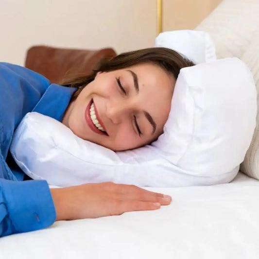 woman sleeping on soft white beauty sleep pillow ergonomic support